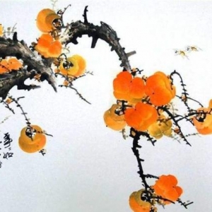 国画大师周士杰作品《红柿高照》拍卖火爆 以106万高价成交