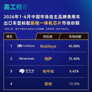 中国汽车"狂飙"出海，Mobileye霸榜前视一体机芯片市场